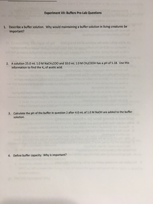 Solved Experiment VIl Buffers PreLab Questions Describe a