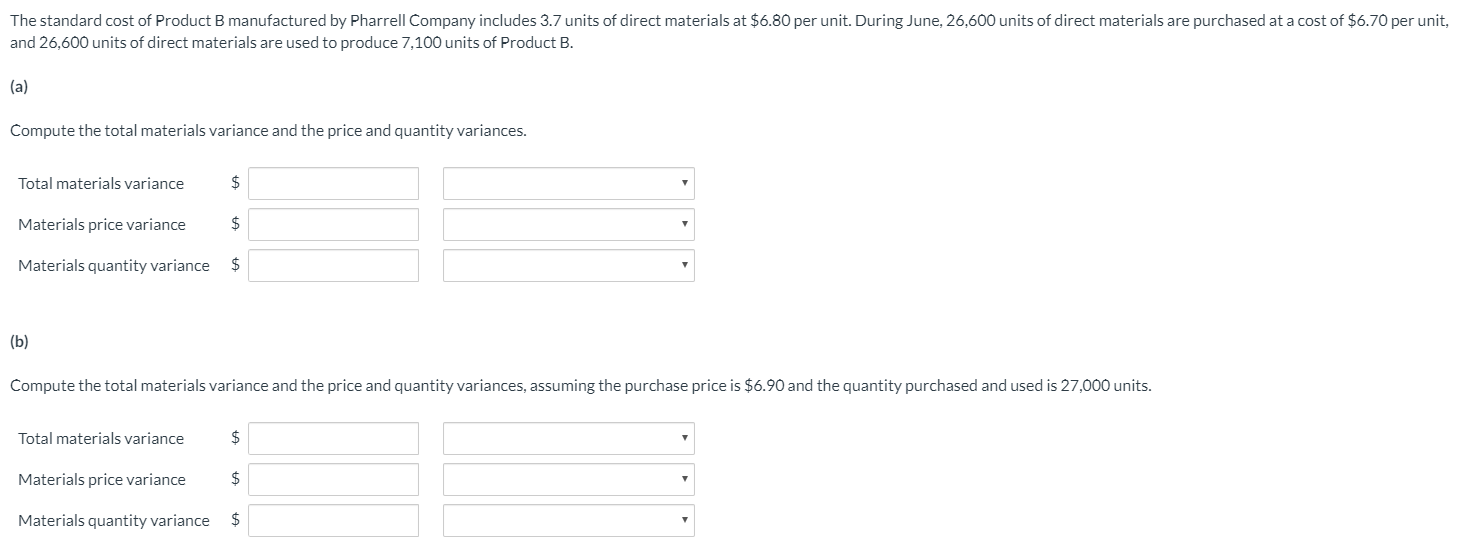 Solved The Standard Cost Of Product B Manufactured By | Chegg.com