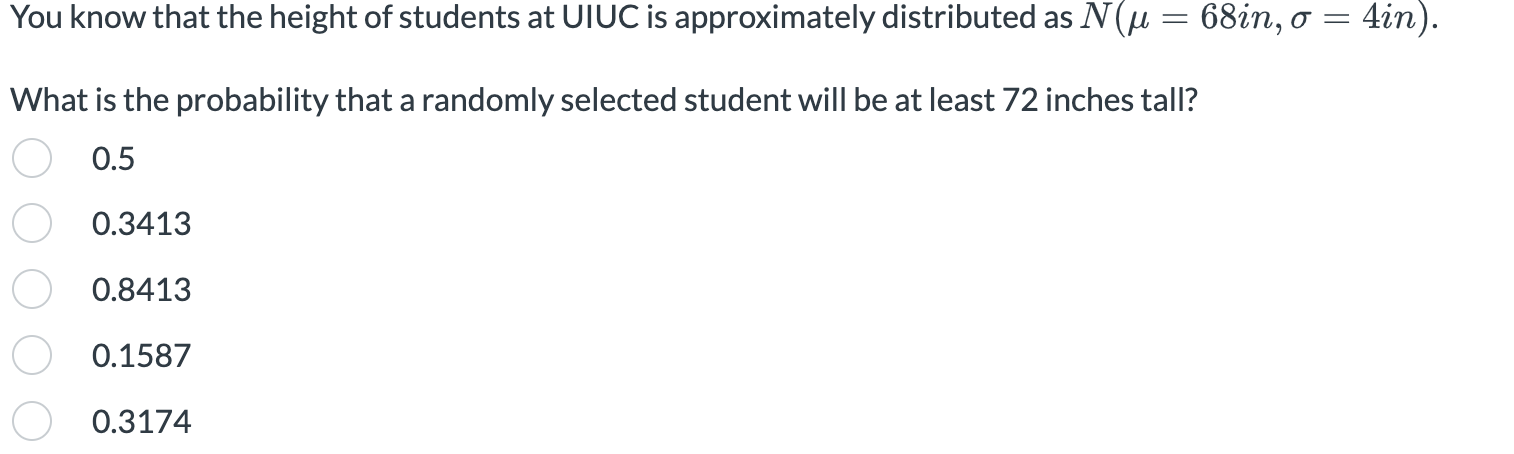 Solved You know that the height of students at UIUC is | Chegg.com