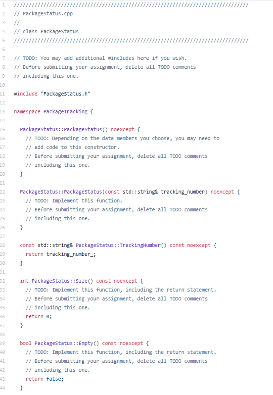 Complete To-Do Section in PackageStatus.cpp and | Chegg.com