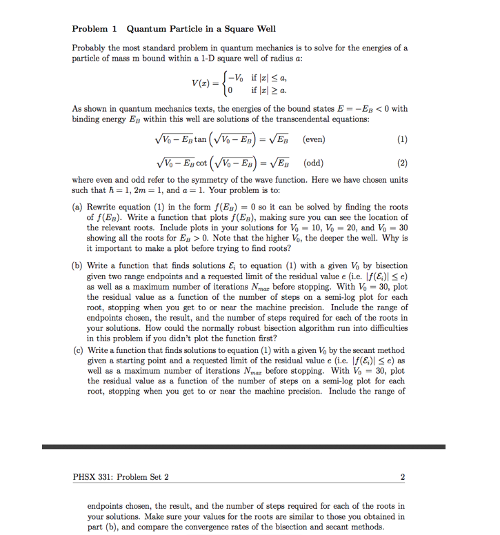 Problem 1 Quantum Particle in a Square Well Probably | Chegg.com