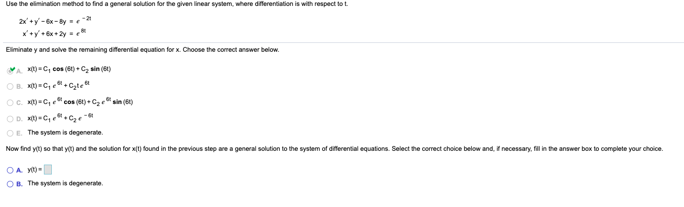 Solved Use the elimination method to find a general solution | Chegg.com