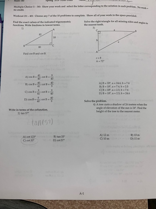 Solved Maltiple Choice (1-30: Show your work and select the | Chegg.com