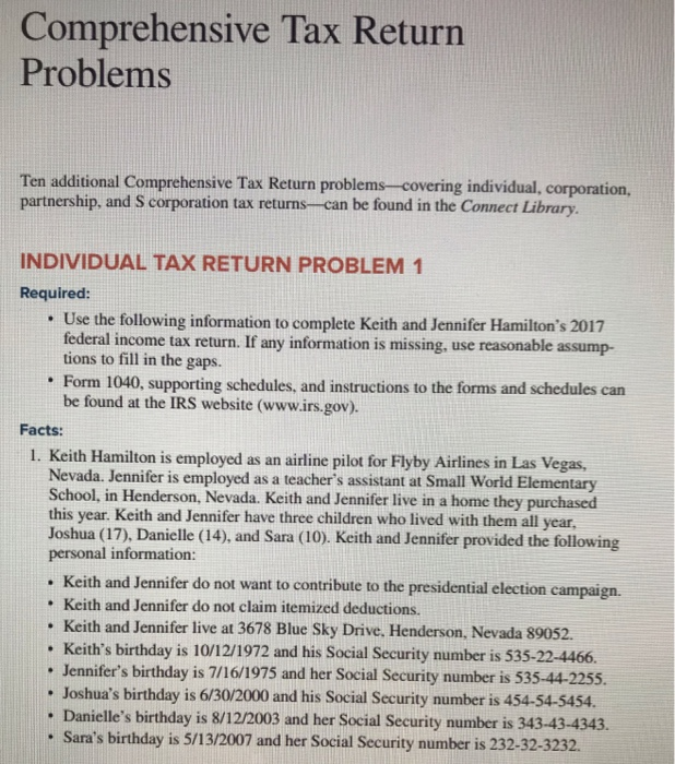 Solved Comprehensive Tax Return Problems Ten Additional | Chegg.com