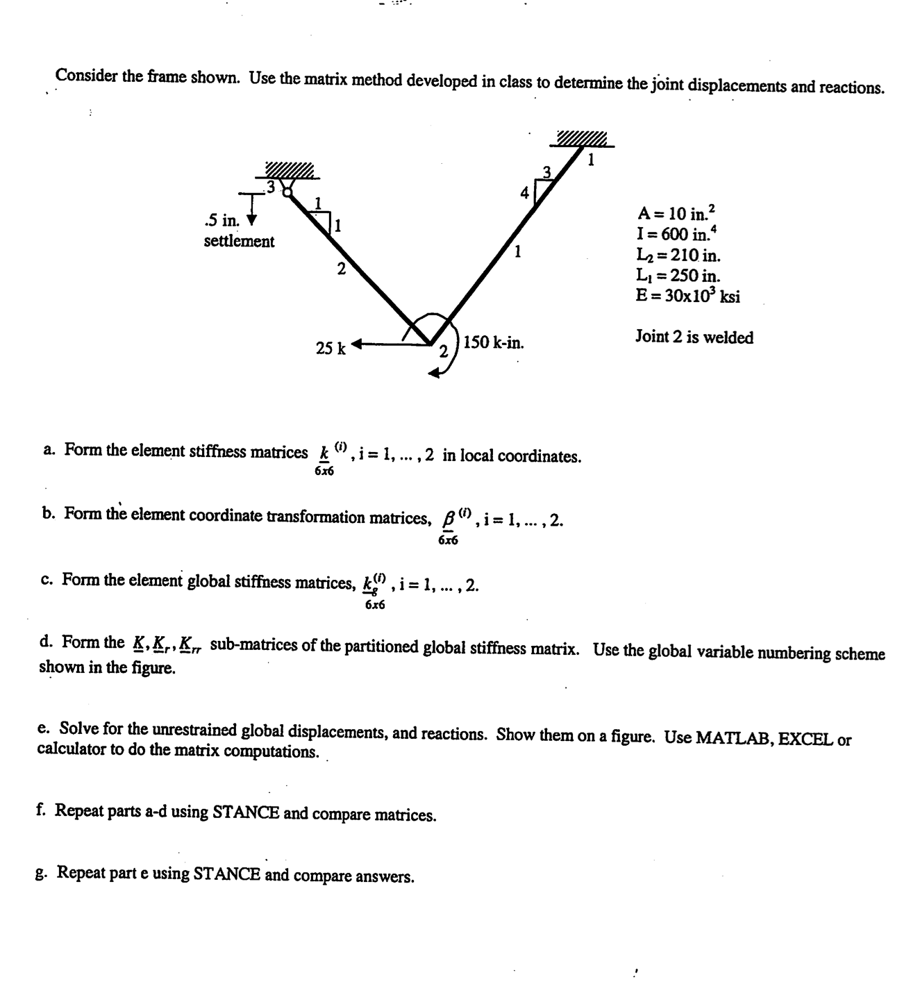 Solved Consider The Frame Shown Use The Matrix Method Chegg Com