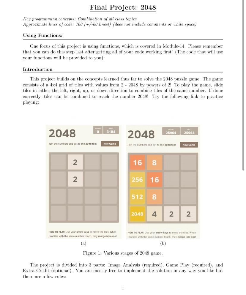 Final Project: 2048 Key programming concepts: | Chegg.com