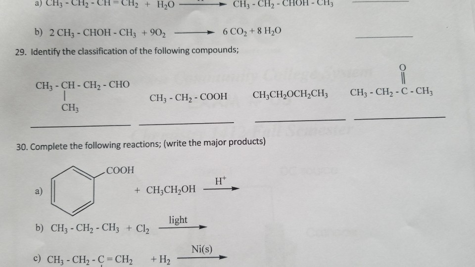 Solved a) CH; CH= CH2 + H2O CH3 - CH2 - CHOH - CH3 b) 2 CH3 | Chegg.com