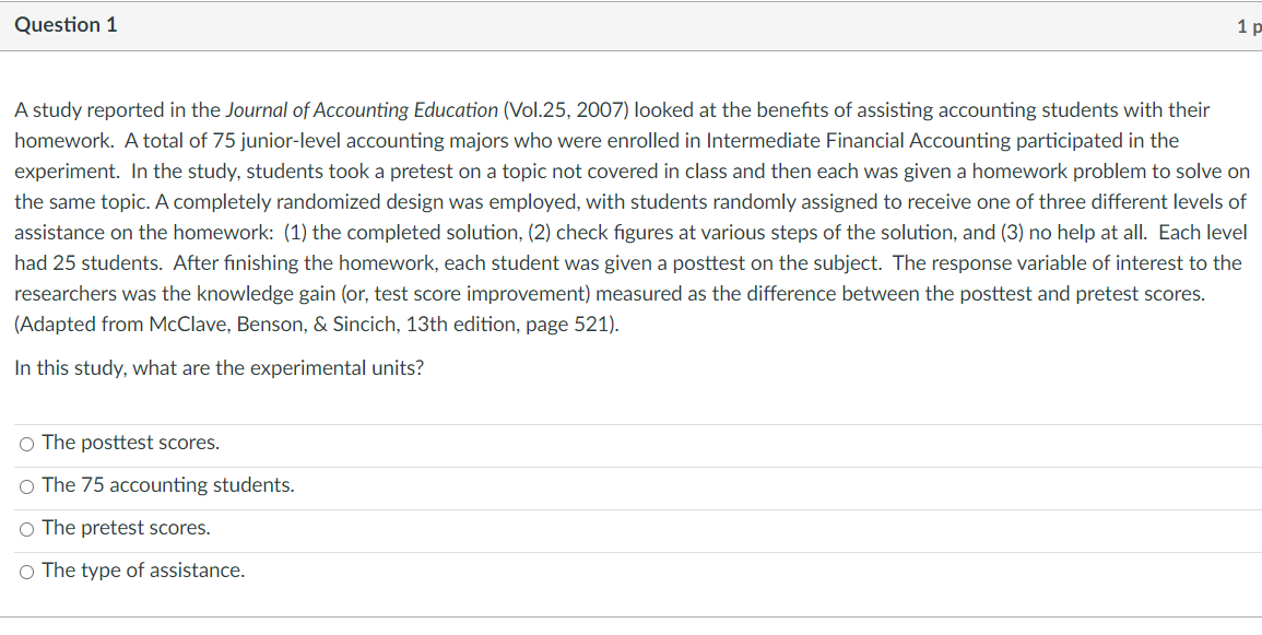 Solved Question 6 1 pts For the experiment described in | Chegg.com