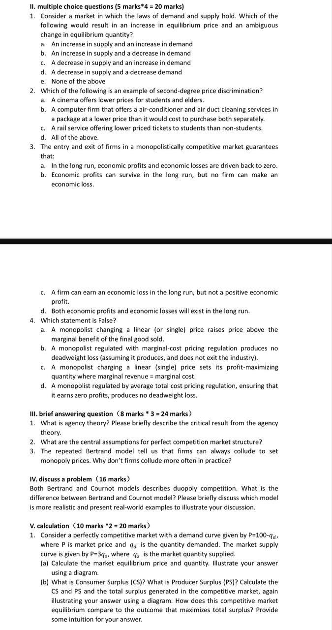 Solved a. II. multiple choice questions (5 marks*4 = 20 | Chegg.com