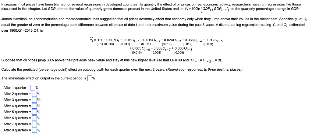 Solved Increases in oil prices have been blamed for several | Chegg.com