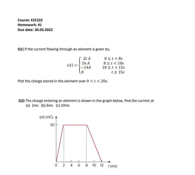 Solved Course: EEE222 Homework: \#1 Due date: 30.03 .2022 | Chegg.com