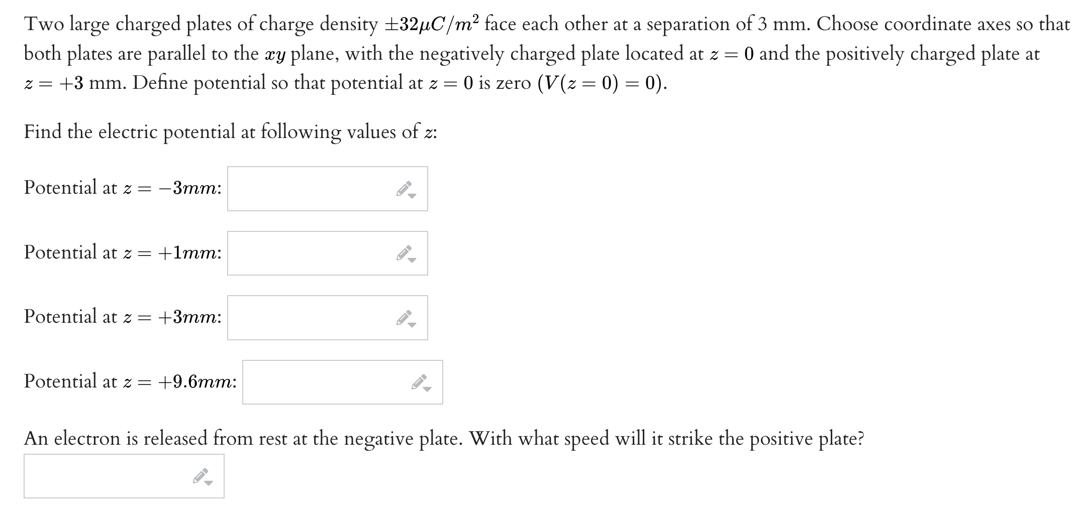 Solved Two large charged plates of charge density ±32μC/m2 | Chegg.com