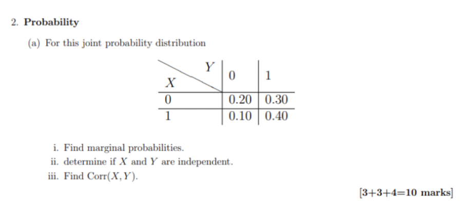 Solved 2. Probability (a) For this joint probability | Chegg.com