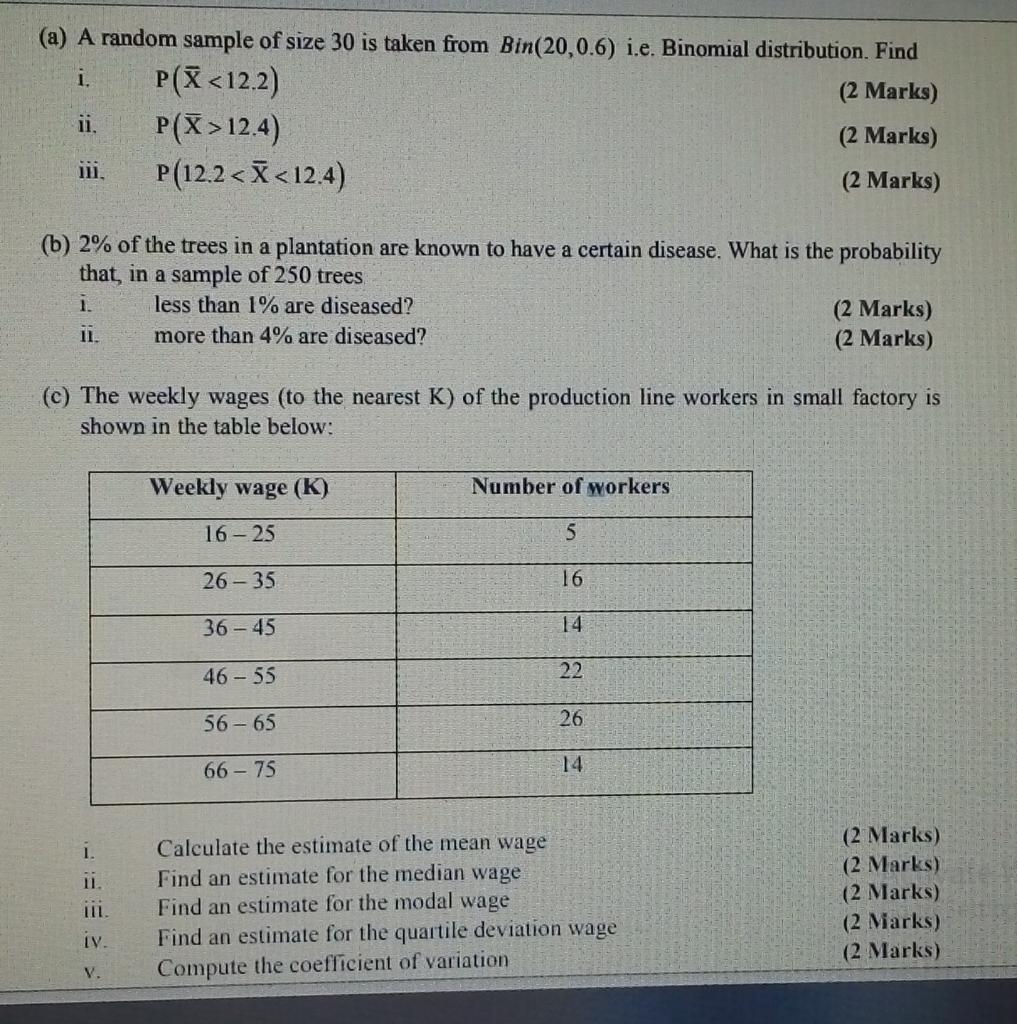 Solved A A Random Sample Of Size 30 Is Taken From Chegg Com