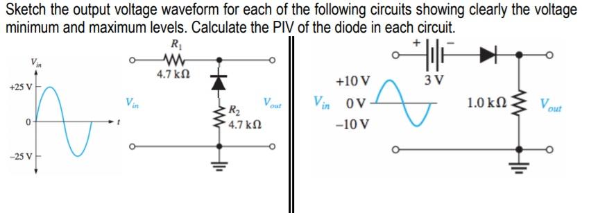 Solved Sketch the output voltage waveform for each of the | Chegg.com