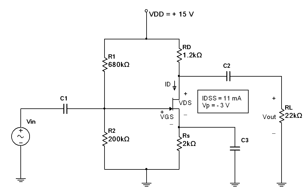 Solved Given the following JFET Common-Source Amplifier with | Chegg.com