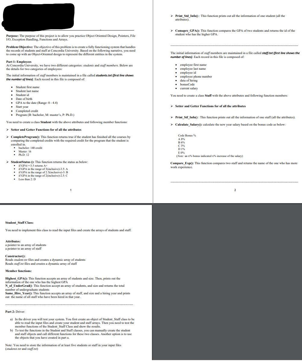 Solved Print_Std_Info(): This function prints out all the | Chegg.com