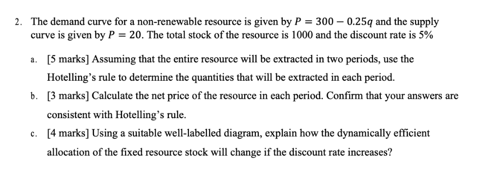 Solved 2. The demand curve for a non-renewable resource is | Chegg.com