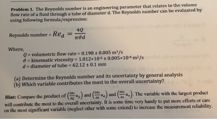 Solved 1. The Reynolds Number Is An Engineering Parameter | Chegg.com