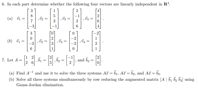 Solved 6. In each part determine whether the following four | Chegg.com