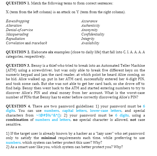 QUESTION 1. Match the following terms to form correct | Chegg.com