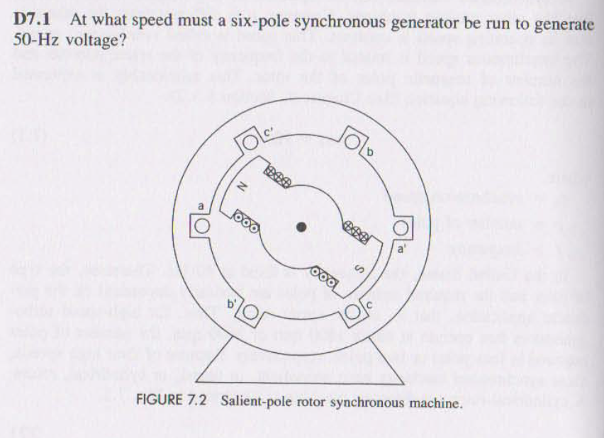 Solved D7.1 At what speed must a six-pole synchronous | Chegg.com