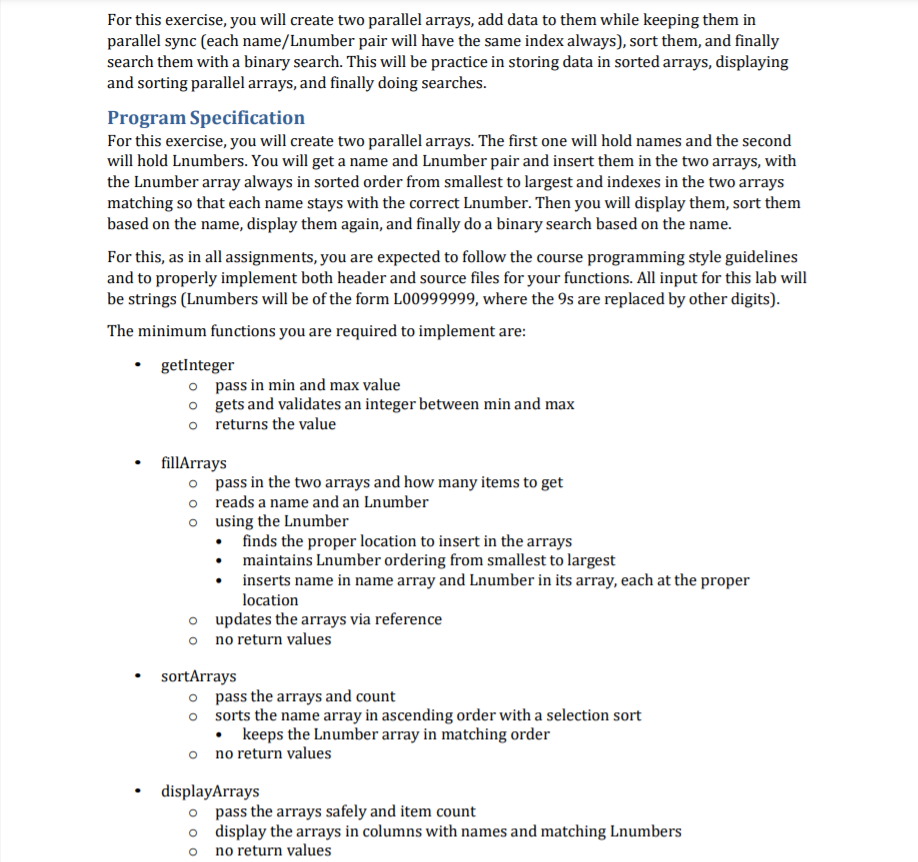 Solved Language C++. Introduction to parallel arrays. | Chegg.com