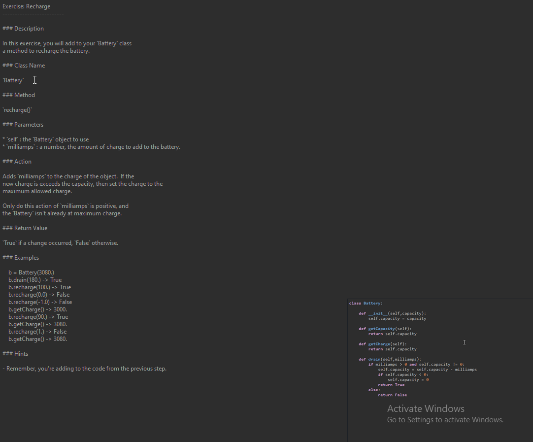 Solved class Battery def __init__(self, capacity)