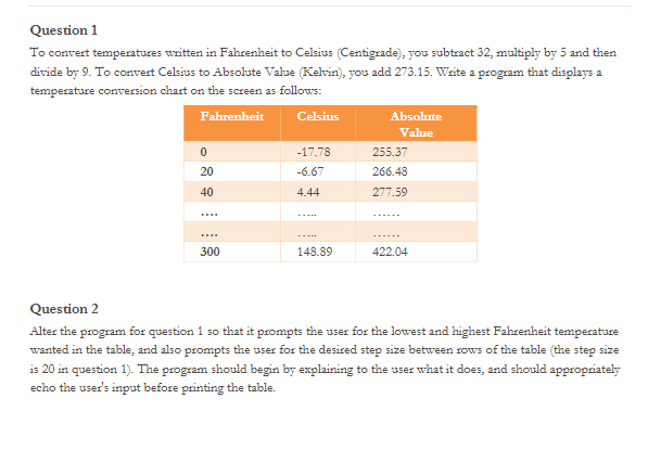 Solved Question 1 To convert temperatures written in | Chegg.com
