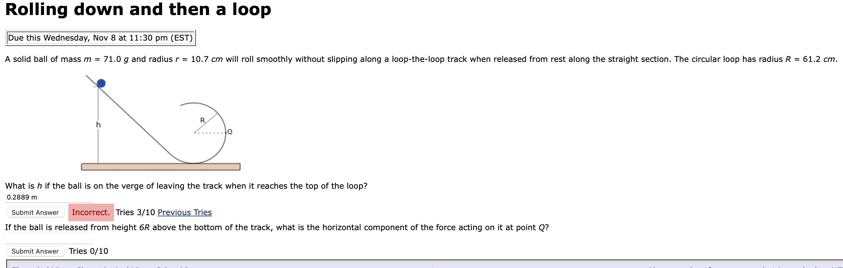 Solved Rolling down and then a loop What is h if the ball is | Chegg.com