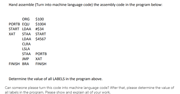 Solved Hand assemble (Turn into machine language code) the | Chegg.com