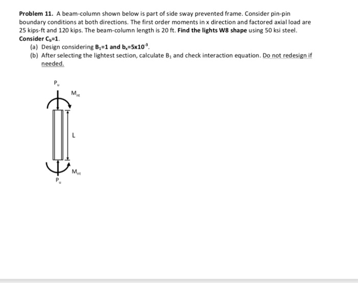 Solved Problem 11. A beamcolumn shown below is part of side