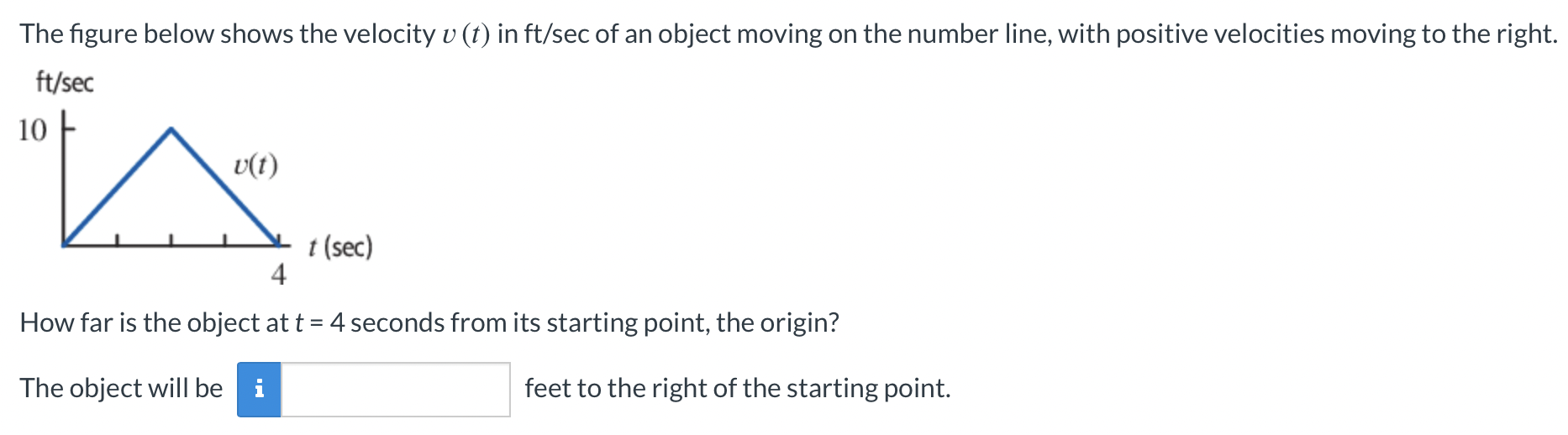 Solved The figure below shows the velocity v(t) in ft/sec of | Chegg.com