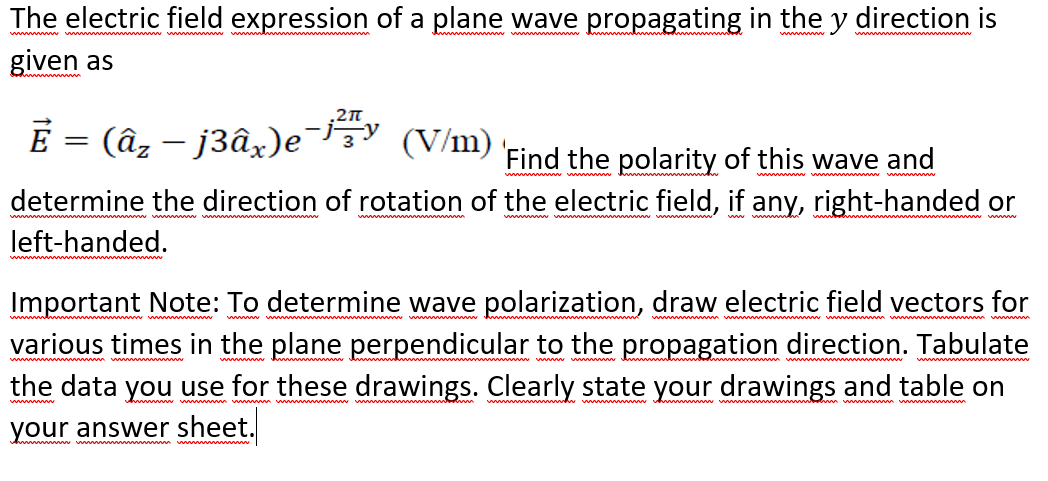 Solved The electric field expression of a plane wave | Chegg.com