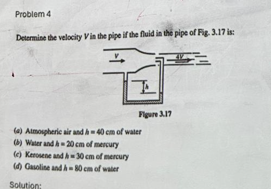 Solved Problem 4Determine the velocity V in ﻿the pipe if | Chegg.com