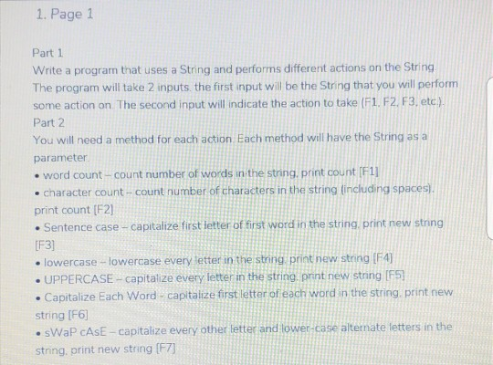 Solved 1. Page 1 Part 1 Write a program that uses a String | Chegg.com