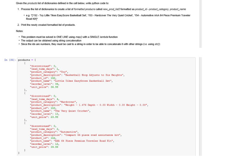 Solved Given the list of products defined in the cell below, | Chegg.com