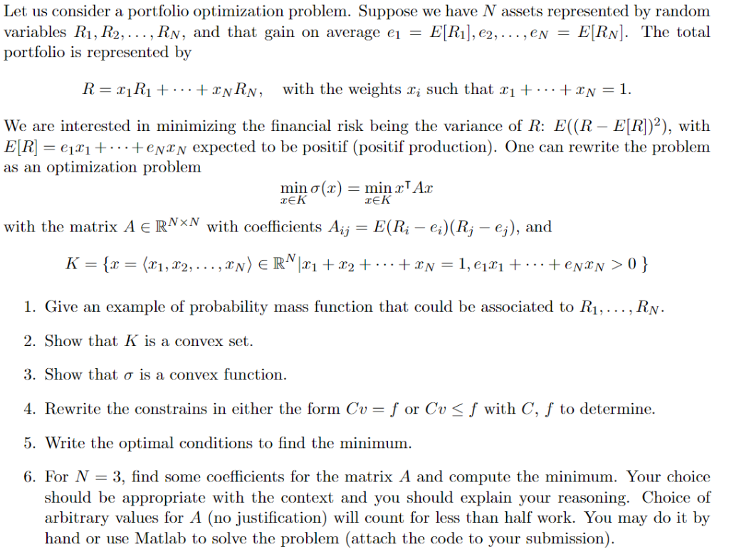 Portfolio Optimization Problem Let us consider a portfolio optimization problem. | Chegg.com