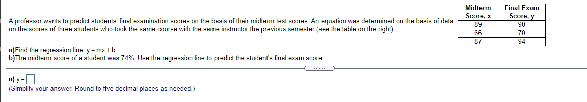 Solved A Professor Wants To Predict Students' Final | Chegg.com