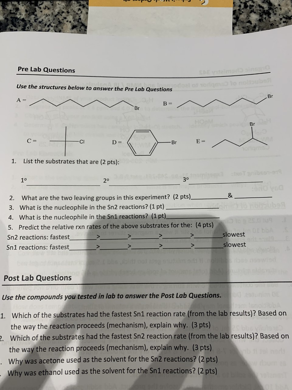 Pre Lab Questions Use the structures below to answer | Chegg.com