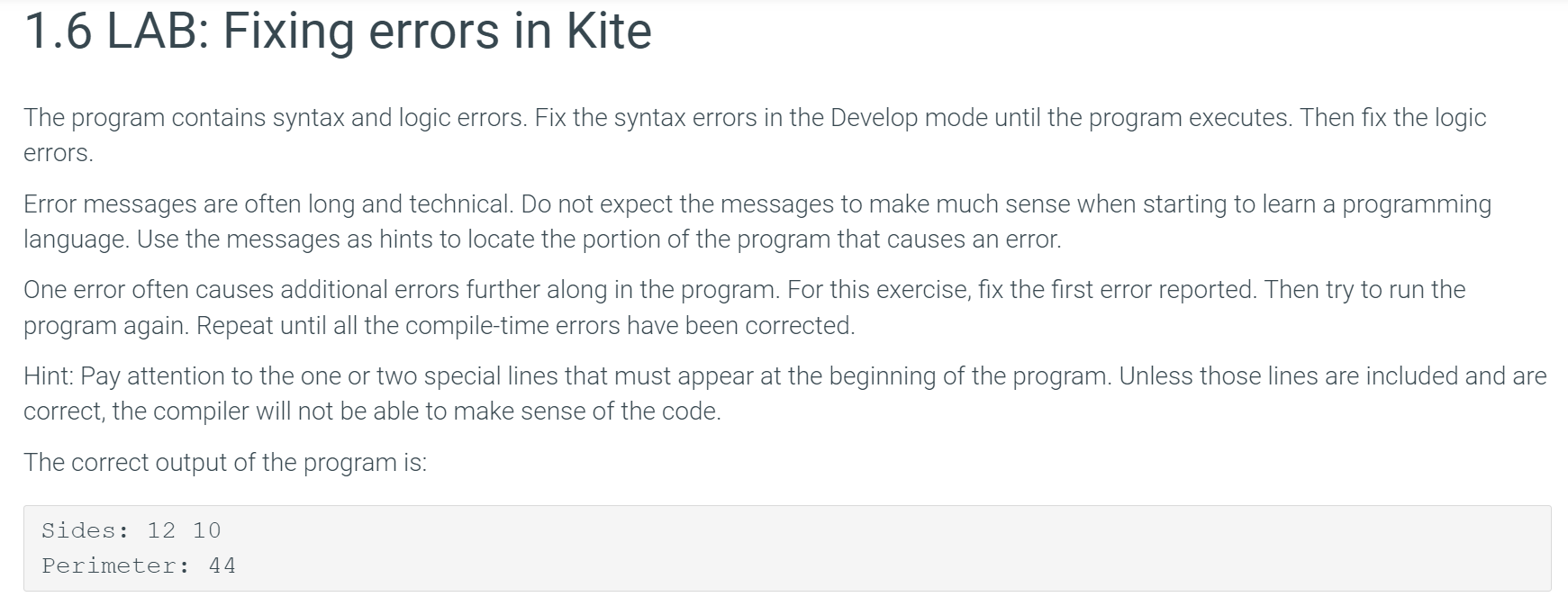 solved-1-6-lab-fixing-errors-in-kite-the-program-contains-chegg