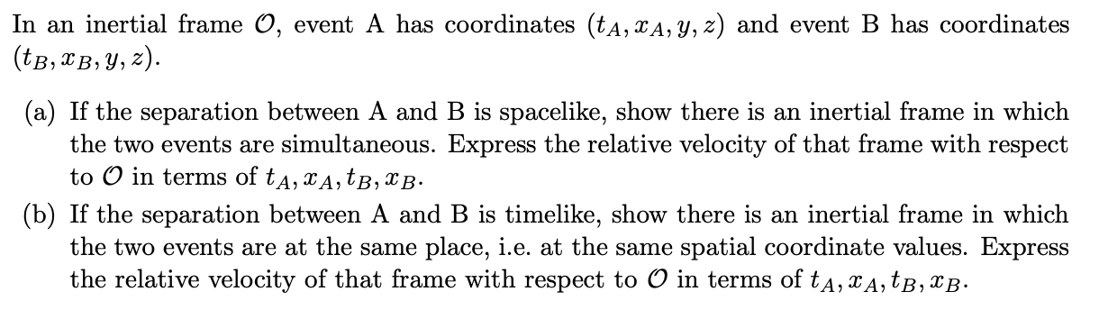 Solved In an inertial frame O, event A has coordinates | Chegg.com