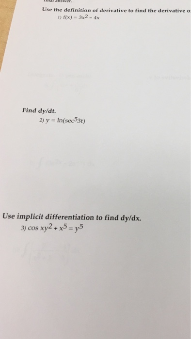 Solved Use The Definition Of Derivative To Find The | Chegg.com