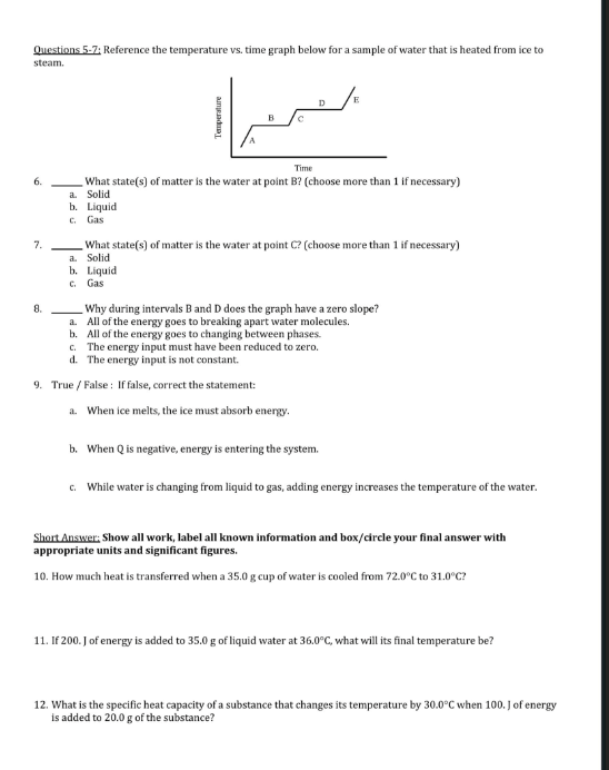 Solved Questions 5-7: Reference the temperature vs. time | Chegg.com