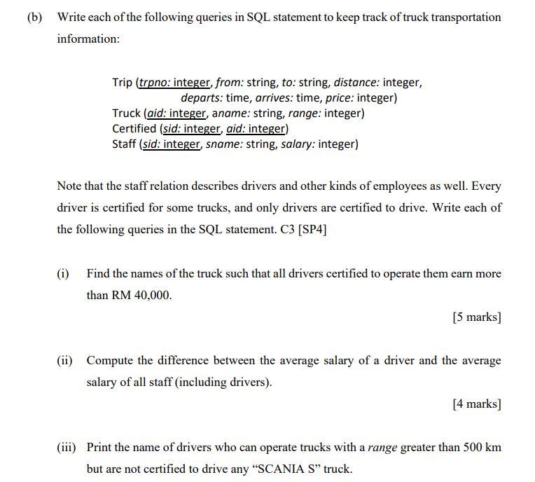 Solved (b) Write each of the following queries in SQL | Chegg.com