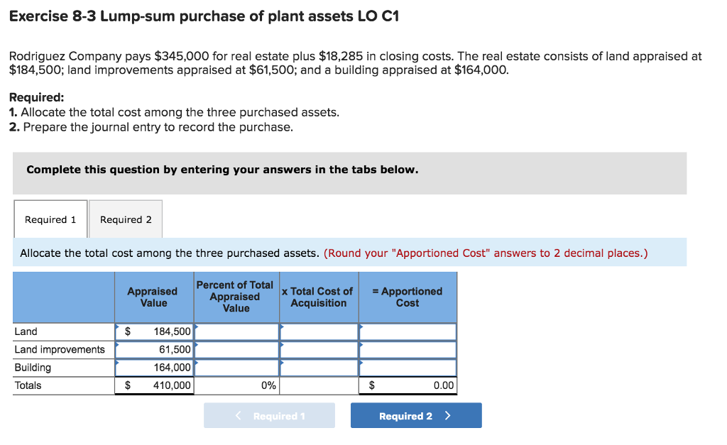 Solved Exercise 83 Lumpsum purchase of plant assets LO C1
