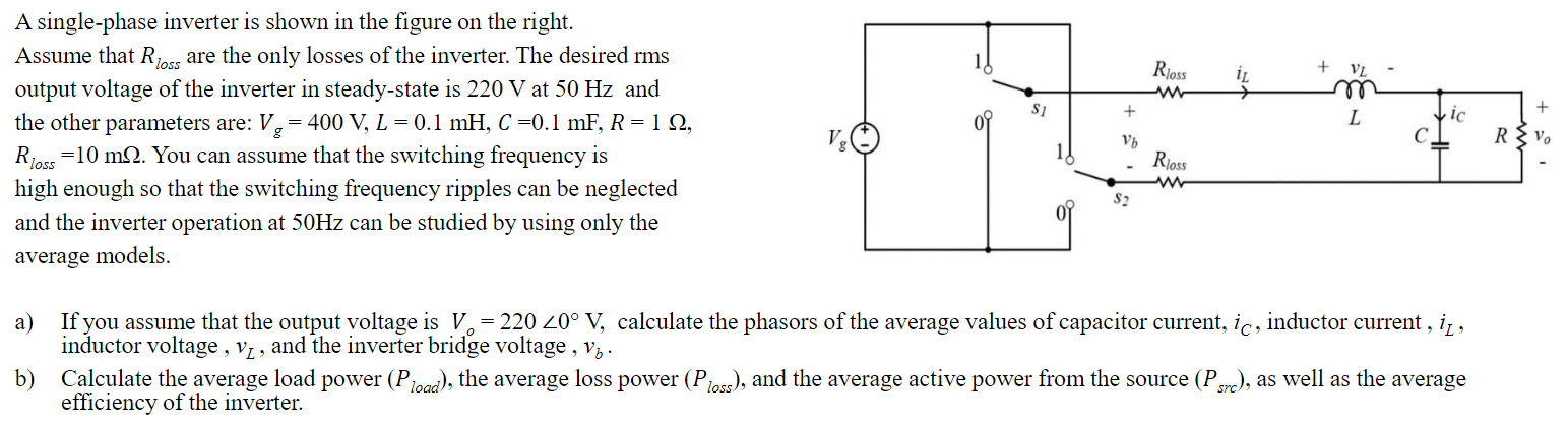 Solved A single-phase inverter is shown in the figure on the | Chegg.com