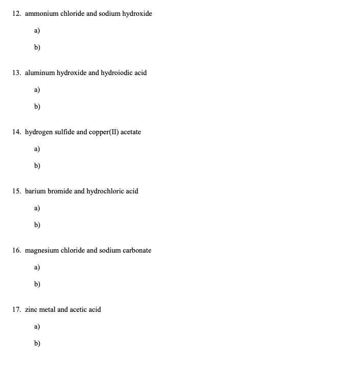 Solved For each of the following reactions in aqueous | Chegg.com