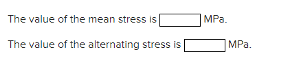 The value of the mean stress is
MPa.
The value of the alternating stress is
MPa.