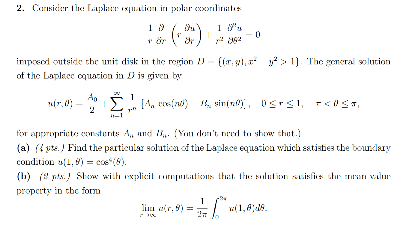 Solved 2. Consider The Laplace Equation In Polar Coordinates 